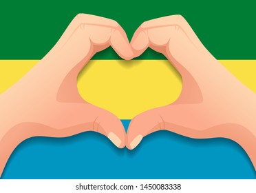 Gabon flag and hand heart shape. Patriotic background. National flag of Gabon vector illustration