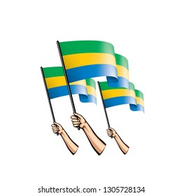 Gabon flag and hand on white background. Vector illustration