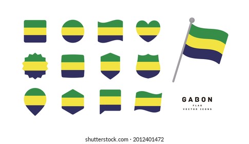 Gabon flag icon set vector illustration