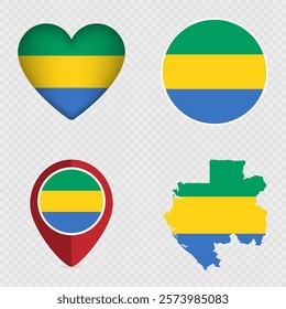 Gabon Flag Icons Pack. Vector illustration.