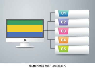 Gabon Flag with Infographic Design Incorporate with Computer Monitor. Vector illustration.