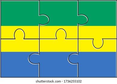 Gabon Flag Jigsaw Puzzle. Vector illustration. 6 pieces of puzzles. Simple puzzles for kids
