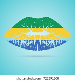 Gabon Flag Lipstick On The Lips Isolated On A White Background. Vector Illustration. Kiss Mark In Official Colors And Proportions. Independence Day