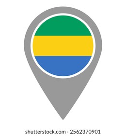 Gabon flag location pin, flag application, Flag on Location Pin, graphic design, map pointer, vector illustration.