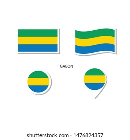 Gabon flag logo icon set, rectangle flat icons, circular shape, marker with flags.