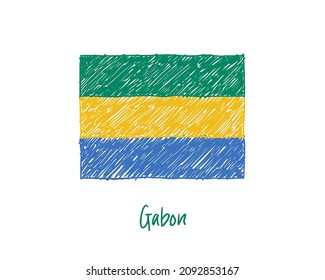 Marcador de bandera de Gabón o vector de ilustración de esbozo de lápiz