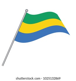 Gabon flag. The national flag of Gabon on a pole. The waving flag.