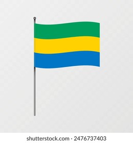 Gabon flag on flagpole. Vector illustration.