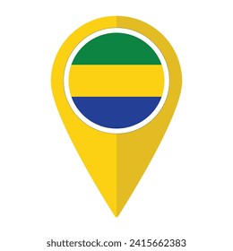 Gabon flag on map pinpoint icon isolated. Flag of Gabon