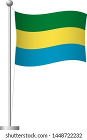 Gabon flag on pole. Metal flagpole. National flag of Gabon vector illustration