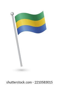 Bandera de Gabón ondeando el asta en la ilustración del vector del viento