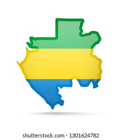 Gabon flag and outline of the country on a white background. Vector illustration.