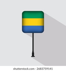 Gabon Flag Pole Vector Illustration