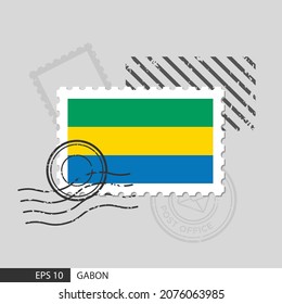 Gabon flag postage stamp. Isolated vector illustration on grey post stamp background and specify is vector eps10.