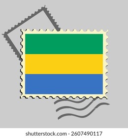 Gabon flag postage stamp. Isolated vector illustration on grey post stamp background