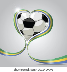 Gabon flag in ribbon. ball for football in the shape of heart. vector illustrator.
