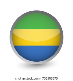 Gabon Flag Round Glossy Icon. Vector illustration.