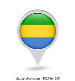 Gabon Flag Round Pin Icon. Vector icon.