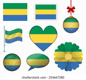 Gabon flag set of 8 items vector