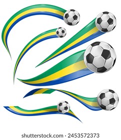 Gabon flag set with soccer ball set icon. vector illustration