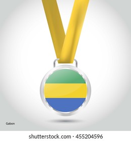 Gabon Flag in Silver Medal. Vector Illustration. RIO Olympic Game silver Medal. Vector Illustration