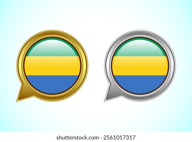 Gabon flag speech bubble. Speaking flag icon in gold and silver color