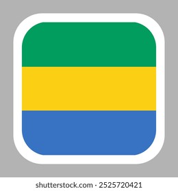 Gabon flag square flat vector with rounded corners and white border, vector illustration