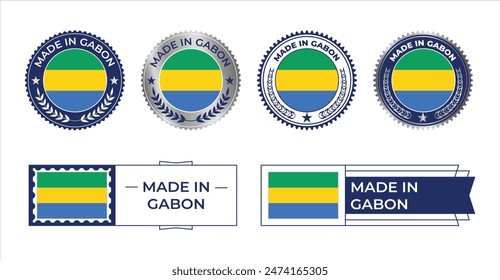 Gabon Flag Stamp. Made in Stamp Isolated in White Background. Symbol, Vector, Icon, Illustration.