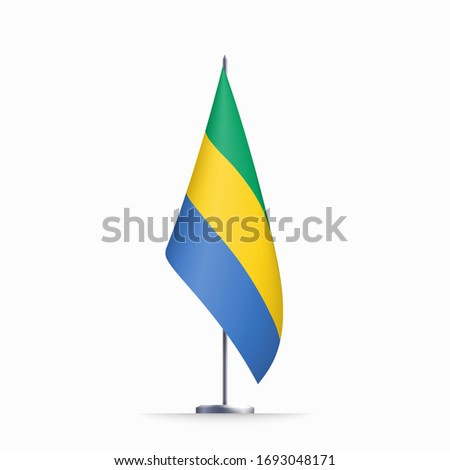 Gabon flag state symbol isolated on background national banner. Greeting card National Independence Day of the Gabonese Republic. Illustration banner with realistic state flag.
