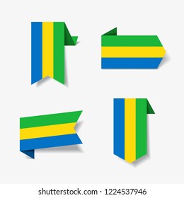 Gabon flag stickers and labels set. Vector illustration.