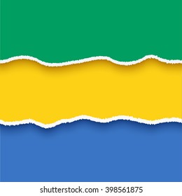 Gabon flag, torn paper  set with ripped edges and shadows