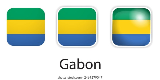Gabon flag vector icons set in the shape of rounded square