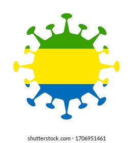 Gabon flag in virus shape, symbolizing the pandemic's impact. Vector illustration.