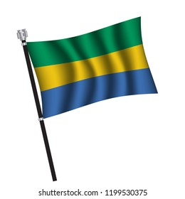 Gabon flag , flag of Gabon waving  on flag pole, vector illustration EPS 10.