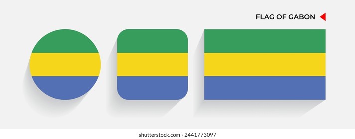 Gabon Flags arranged in round, square and rectangular shapes