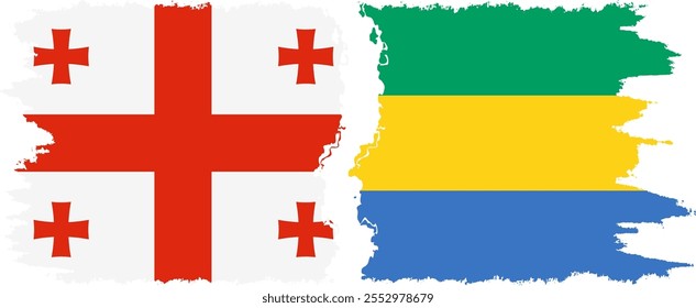 Gabon and Georgia grunge flags connection, vector