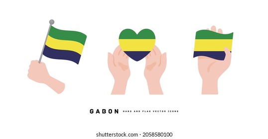 [Gabon] Hand and national flag icon vector illustration