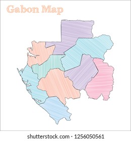 Gabon hand-drawn map. Colourful sketchy country outline. Fresh Gabon map with provinces. Vector illustration.
