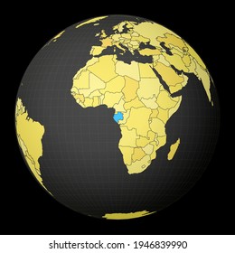 Gabon highlighted on a dark globe with a yellow world map. Satellite world projection centered on Gabon. Cool vector illustration.