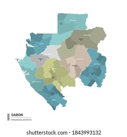 Gabon higt detailed map with subdivisions. Administrative map of Gabon with districts and cities name, colored by states and administrative districts. Vector illustration