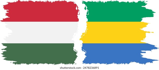 Gabon and Hungary grunge flags connection, vector