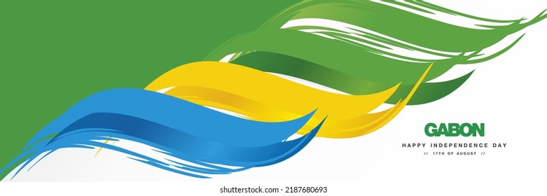 Gabon Independence day, abstract hand drawn national flag of Gabon, white background banner