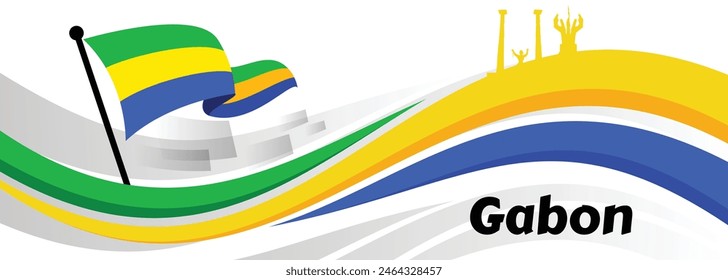 Gabon Independence Day lettering in French with flag. National holiday celebrate on August 17. Easy to edit vector template for banner, typography poster, flyer, sticker, greeting card, postcard, etc.