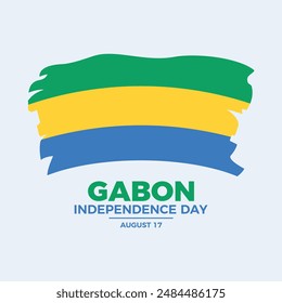 Gabon Independence Day poster vector illustration. Gabon grunge flag icon isolated on a gray background. Gabonese paintbrush flag symbol. Template for background, banner, card. August 17 every year
