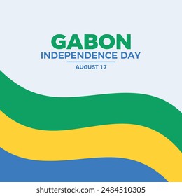Poster-Vektorillustration zum Unabhängigkeitstag in Gabun. Vektorgrafik des schwenkenden Gabun-Flaggenrahmens. Abstraktes gabunisches Flaggensymbol. Vorlage für Hintergrund, Banner, Karte. 17. August jedes Jahr. Wichtiger Tag