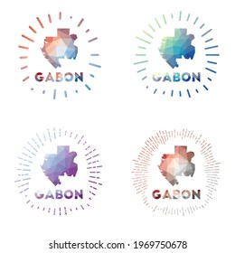 Gabon low poly sunburst set. Logo of the country in a geometric polygonal style. Vector illustration.