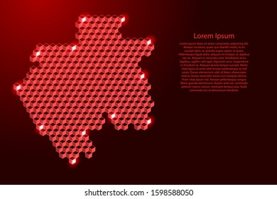 Gabon map from 3D red cubes isometric abstract concept, square pattern, angular geometric shape, for banner, poster. Vector illustration.