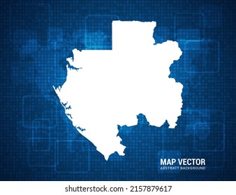 Mapa de Gabón con textura de tablero de píxeles con tecnología de fondo azul abstracto.