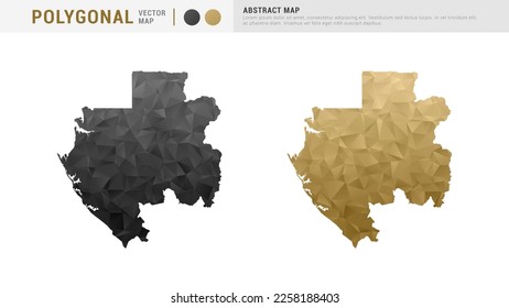 Gabon map of abstract gold and black vector polygon set couple.