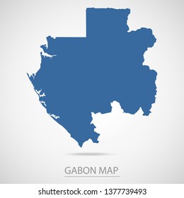 Gabon  map. Blue Gabon map and Country name . Vector map on gray background. Symbol for your web site design map logo. app, ui, Travel vector eps10, concept Illustration.